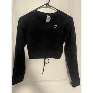 GYMSHARK Adapt Women's Long Sleeve Seamless Cropped Workout Top - Black Large